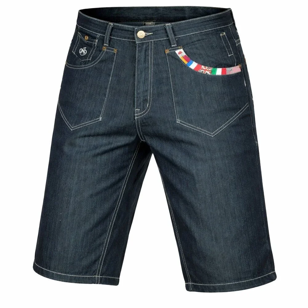 Eight 732 International Flag Urban Style Long Embellished Jean Shorts, Size 44